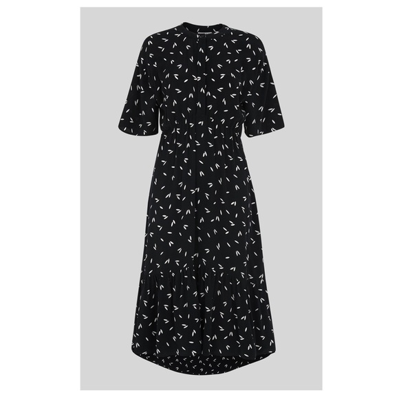 WHISTLES Eva Camilla Printed High Low Midi Dress in Black - Picture 2 of 9